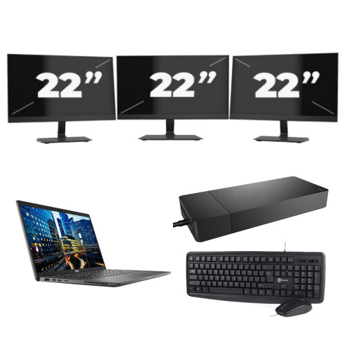 Dell Latitude 7410 - Intel Core i5-10e Generatie - 14 inch - 16GB RAM - 256GB SSD - Windows 11 Home + 3x 22 inch Monitor Tweedehands