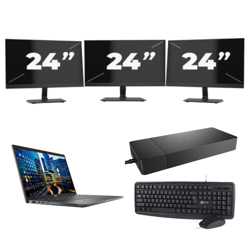 Dell Latitude 7410 - Intel Core i5-10e Generatie - 14 inch - 16GB RAM - 256GB SSD - Windows 11 Home + 3x 24 inch Monitor Tweedehands