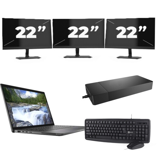 Dell Latitude 7410 - Intel Core i5-10e Generatie - 14 inch - 16GB RAM - 256GB SSD - Windows 11 Home + 3x 22 inch Monitor Tweedehands