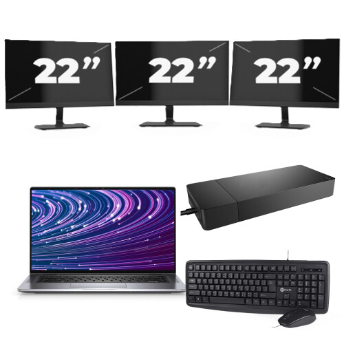 Dell Latitude 9520 - Intel Core i5-11e Generatie - 15 inch - 8GB RAM - 256GB SSD - Windows 11 Home + 3x 22 inch Monitor Tweedehands