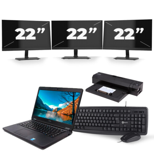 Dell Latitude E5450 - Intel Core i5-5e Generatie - 14 inch - 8GB RAM - 256GB SSD - Windows 11 + 3x 22 inch Monitor Tweedehands