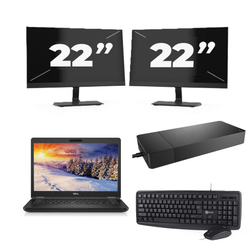 Dell Latitude E5490 - Intel Core i3-8e Generatie - 14 inch - 8GB RAM - 256GB SSD - Windows 11 Home + 2x 22 inch Monitor Tweedehands