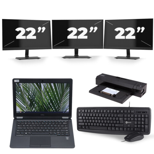 Dell Latitude E7250 - Intel Core i5-5e Generatie - 12 inch - 8GB RAM - 128GB SSD - Windows 11 + 3x 22 inch Monitor Tweedehands