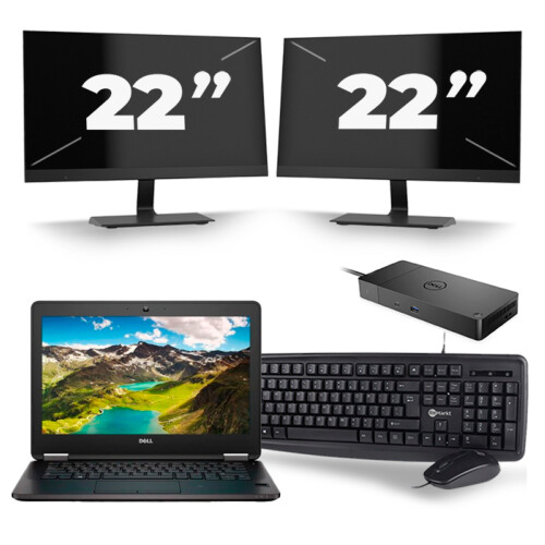 Dell Latitude E7270 - Intel Core i7-6e Generatie - 12 inch - 8GB RAM - 256GB SSD - Windows 11 + 2x 22 inch Monitor Tweedehands