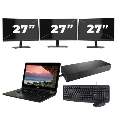 Dell Latitude E7270 - Intel Core i7-6e Generatie - 12 inch - 8GB RAM - 256GB SSD - Windows 11 Home + 3x 27 inch Monitor Tweedehands