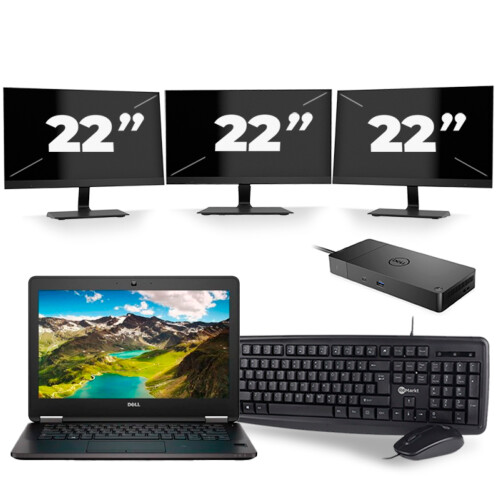 Dell Latitude E7270 - Intel Core i7-6e Generatie - 12 inch - 8GB RAM - 256GB SSD - Windows 11 + 3x 22 inch Monitor Tweedehands