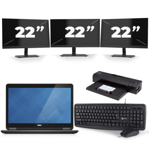 Dell Latitude E7440 - Intel Core i5-4e Generatie - 14 inch - 8GB RAM - 256GB SSD - Windows 11 + 3x 22 inch Monitor Tweedehands