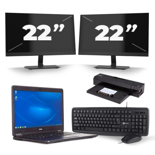 Dell Latitude E7450 - Intel Core i7-5e Generatie - 14 inch - 8GB RAM - 128GB SSD - Windows 11 + 2x 22 inch Monitor Tweedehands