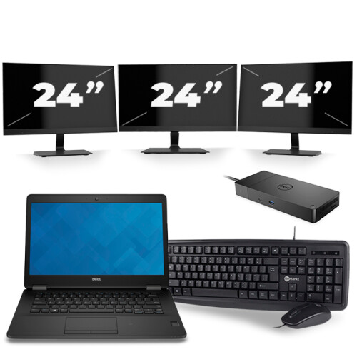 Dell Latitude E7470 - Intel Core i5-6e Generatie - 14 inch - 8GB RAM - 256GB SSD - Windows 11 + 3x 24 inch Monitor Tweedehands
