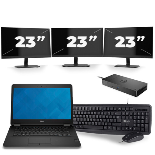 Dell Latitude E7470 - Intel Core i7-6e Generatie - 14 inch - 16GB RAM - 256GB SSD - Windows 11 + 3x 23 inch Monitor Tweedehands