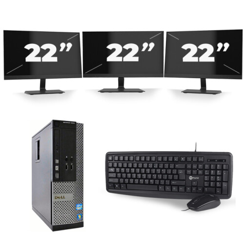 Dell Optiplex 3010 SFF - Intel Core i7-3e Generatie - 16GB RAM - 256GB SSD - Windows 10 + 3x 22 inch Monitor Tweedehands