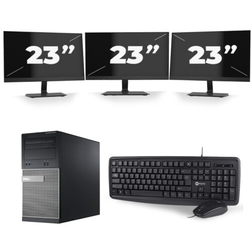 Dell Optiplex 3020 Micro Tower - Intel Core i5-4e Generatie - 8GB RAM - 256GB SSD - Windows 10 + 3x 23 inch Monitor Tweedehands