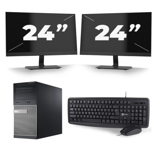 Dell Optiplex 3020 Micro Tower - Intel Core i7-4e Generatie - 16GB RAM - 256GB SSD - Windows 10 + 2x 24 inch Monitor Tweedehands