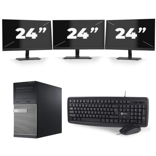 Dell Optiplex 3020 Micro Tower - Intel Core i7-4e Generatie - 16GB RAM - 256GB SSD - Windows 10 + 3x 24 inch Monitor Tweedehands