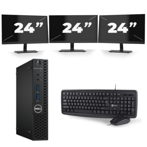 Dell Optiplex 3050 USFF - Intel Core i5-7e Generatie - 8GB RAM - 256GB SSD - Windows 11 + 3x 24 inch Monitor Tweedehands