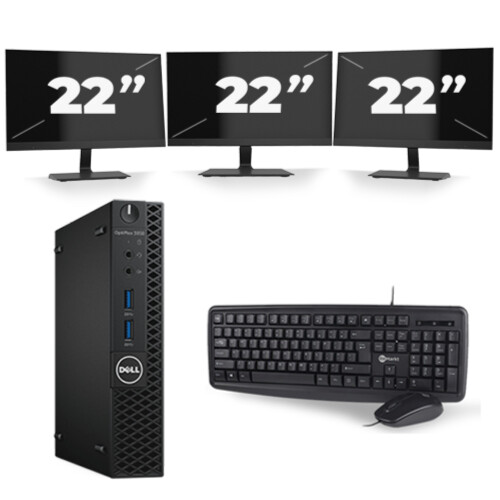 Dell Optiplex 3050 USFF - Intel Core i5-7e Generatie - 8GB RAM - 256GB SSD - Windows 11 + 3x 22 inch Monitor Tweedehands