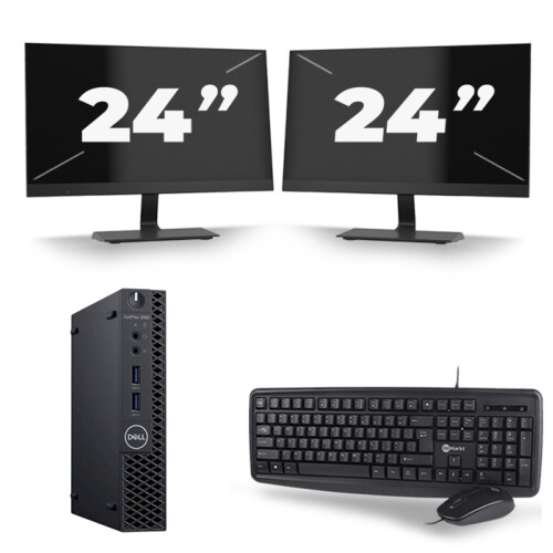 Dell Optiplex 3060 Micro USFF - Intel Core i5-8e Generatie - 8GB RAM - 256GB SSD - Windows 11 + 2x 24 inch Monitor Tweedehands