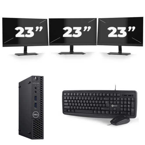 Dell Optiplex 3060 Micro USFF - Intel Core i5-8e Generatie - 8GB RAM - 256GB SSD - Windows 11 + 3x 23 inch Monitor Tweedehands