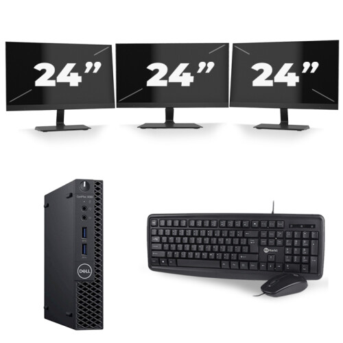 Dell Optiplex 3060 Micro USFF - Intel Core i5-8e Generatie - 16GB RAM - 256GB SSD - Windows 11 + 3x 24 inch Monitor Tweedehands