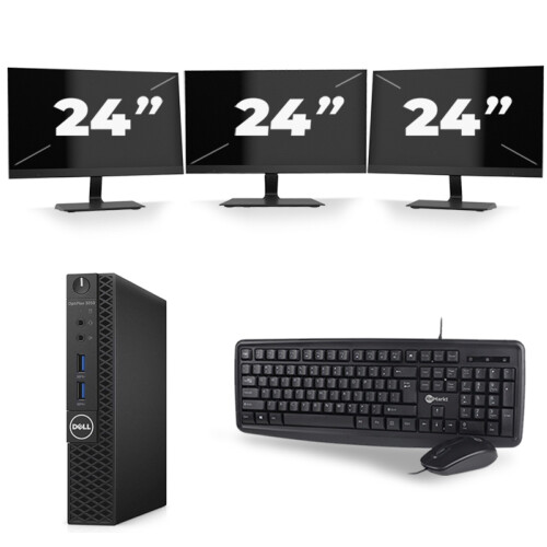 Dell OptiPlex 3070 Micro USFF - Intel Core i3-9e Generatie - 8GB RAM - 256GB SSD - Windows 11 + 3x 24 inch Monitor Tweedehands