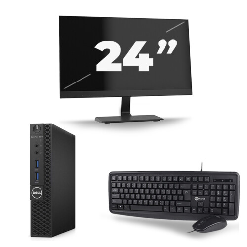 Dell OptiPlex 3070 Micro USFF - Intel Core i3-9e Generatie - 8GB RAM - 256GB SSD - Windows 11 + 1x 24 inch Monitor Tweedehands
