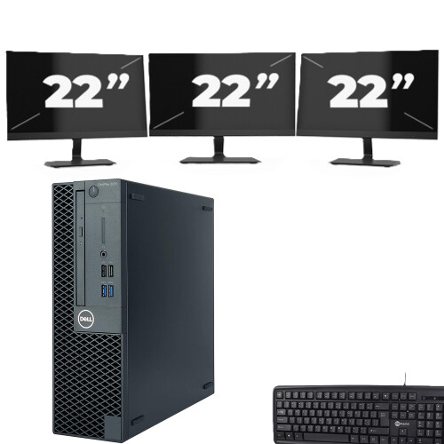 Dell OptiPlex 3070 SFF - Intel Core i3-9e Generatie - 8GB RAM - 256GB SSD - Windows 11 + 3x 22 inch Monitor Tweedehands
