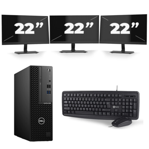 Dell Optiplex 3080 Micro USFF - Intel Core i5-10e Generatie - 16GB RAM - 256GB SSD - Windows 11 + 3x 22 inch Monitor Tweedehands