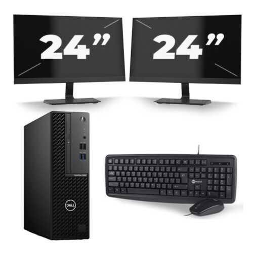 Dell OptiPlex 3080 Micro USFF - Intel Core i5-10e Generatie - 8GB RAM - 256GB SSD - Windows 11 + 2x 24 inch Monitor Tweedehands