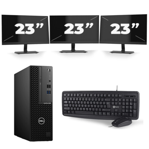 Dell OptiPlex 3080 Micro USFF - Intel Core i7-10e Generatie - 8GB RAM - 256GB SSD - Windows 11 + 3x 23 inch Monitor Tweedehands