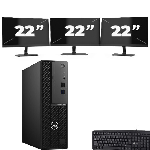 Dell OptiPlex 3080 SFF - Intel Core i7-10e Generatie - 8GB RAM - 256GB SSD - Windows 11 + 3x 22 inch Monitor Tweedehands