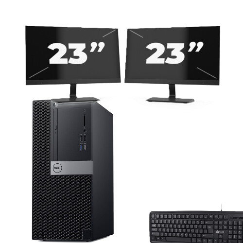 dell optiplex 5060 Micro Tower - Intel Core i5-8e Generatie - 8GB RAM - 256GB SSD - Windows 11 + 2x 23 inch Monitor Tweedehands