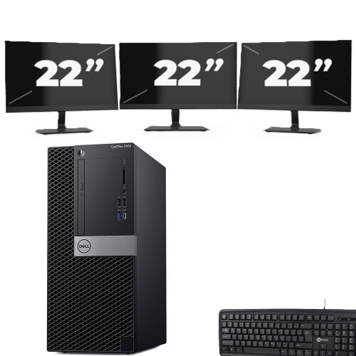 dell optiplex 5060 Micro Tower - Intel Core i5-8e Generatie - 8GB RAM - 256GB SSD - Windows 11 + 3x 22 inch Monitor Tweedehands