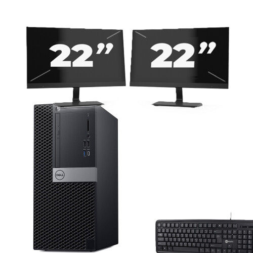 dell optiplex 5060 Micro Tower - Intel Core i5-8e Generatie - 8GB RAM - 256GB SSD - Windows 11 + 2x 22 inch Monitor Tweedehands