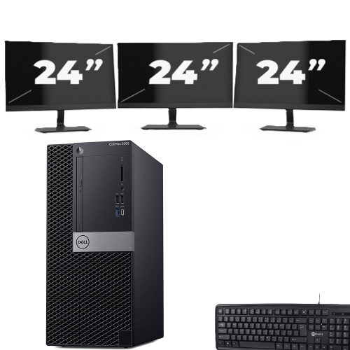 dell optiplex 5060 Micro Tower - Intel Core i7-8e Generatie - 8GB RAM - 256GB SSD - Windows 11 + 3x 24 inch Monitor Tweedehands