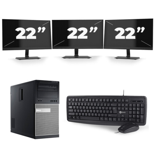 Dell Optiplex 7010 Micro Tower - Intel Core i5-3e Generatie - 8GB RAM - 256GB SSD - Windows 10 + 3x 22 inch Monitor Tweedehands