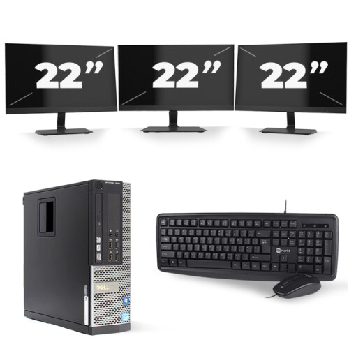 Dell Optiplex 7010 SFF - Intel Core i7-3e Generatie - 16GB RAM - 256GB SSD - Windows 10 + 3x 22 inch Monitor Tweedehands