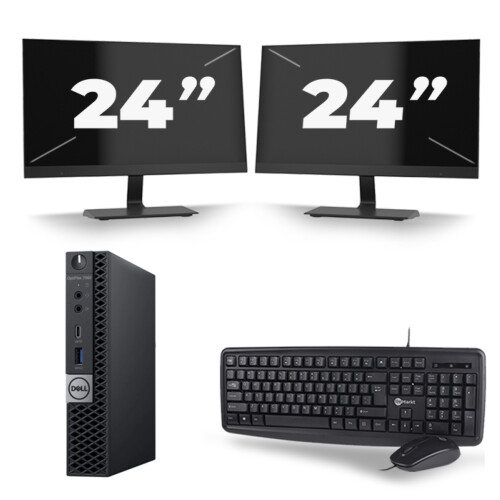 Dell Optiplex 7060 Micro USFF - Intel Core i5-8e Generatie - 8GB RAM - 256GB SSD - Windows 11 + 2x 24 inch Monitor Tweedehands