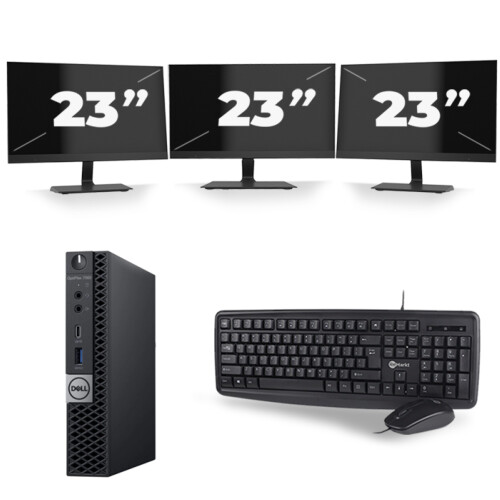 Dell Optiplex 7060 Micro USFF - Intel Core i5-8e Generatie - 8GB RAM - 256GB SSD - Windows 11 + 3x 23 inch Monitor Tweedehands