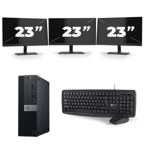 Dell Optiplex 7060 SFF - Intel Core i7-8e Generatie - 16GB RAM - 256GB SSD - Windows 11 + 3x 23 inch Monitor Tweedehands