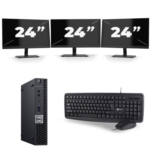Dell OptiPlex 7070 Micro USFF - Intel Core i3-9e Generatie - 8GB RAM - 256GB SSD - Windows 11 + 3x 24 inch Monitor Tweedehands