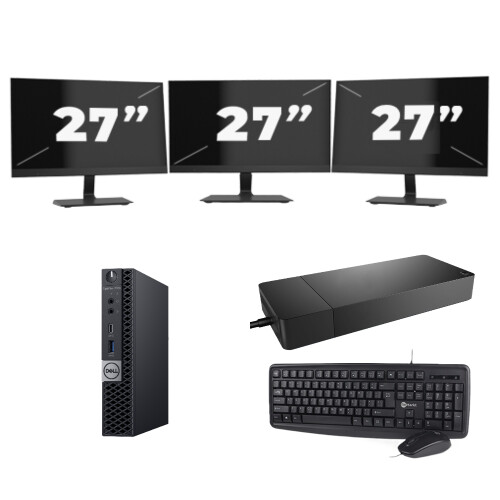 Dell OptiPlex 7070 Micro USFF - Intel Core i5-9e Generatie - 8GB RAM - 256GB SSD - Windows 11 + 3x 27 inch Monitor Tweedehands