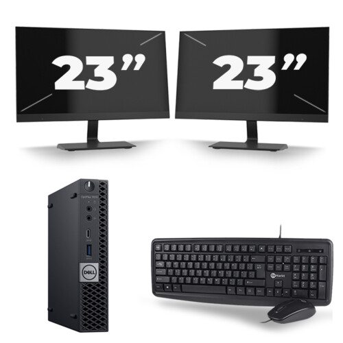 Dell Optiplex 7070 Micro USFF - Intel Core i5-9e Generatie - 8GB RAM - 256GB SSD - Windows 11 + 2x 23 inch Monitor Tweedehands