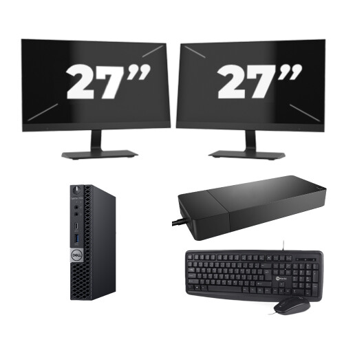 Dell OptiPlex 7070 Micro USFF - Intel Core i5-9e Generatie - 8GB RAM - 256GB SSD - Windows 11 + 2x 27 inch Monitor Tweedehands