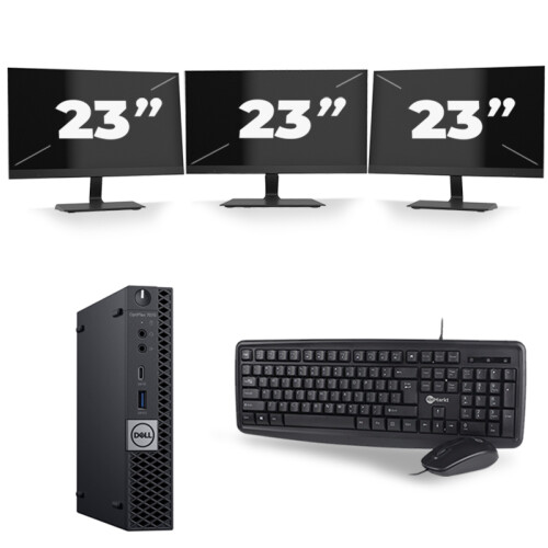 Dell Optiplex 7070 Micro USFF - Intel Core i5-9e Generatie - 8GB RAM - 256GB SSD - Windows 11 + 3x 23 inch Monitor Tweedehands