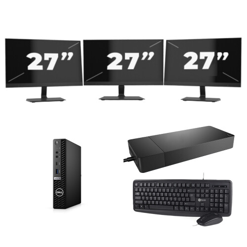 Dell OptiPlex 7080 USFF - Intel Core i5-10e Generatie - 8GB RAM - 256GB SSD - Windows 11 + 3x 27 inch Monitor Tweedehands