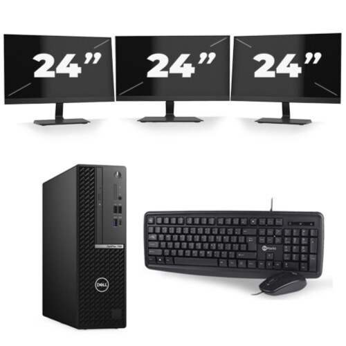 Dell OptiPlex 7080 USFF - Intel Core i7-10e Generatie - 8GB RAM - 256GB SSD - Windows 11 + 3x 24 inch Monitor Tweedehands
