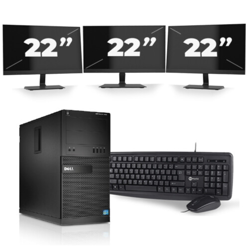 Dell Optiplex XE2 Micro Tower - Intel Core i5-4e Generatie - 8GB RAM - 256GB SSD - Windows 10 + 3x 22 inch Monitor Tweedehands