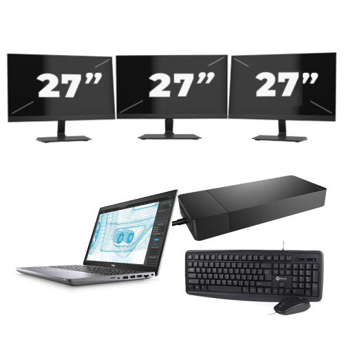 Dell Precision 3561 - Intel Core i7-11e Generatie - 15 inch - 16GB RAM - 512GB SSD - GPU - Windows 11 Home + 3x 27 inch Monitor Tweedehands