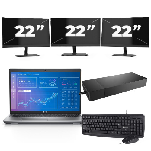 Dell Precision 3571 - Intel Core i5-12e Generatie - 15 inch - 8GB RAM - 256GB SSD - Windows 11 Home + 3x 22 inch Monitor Tweedehands