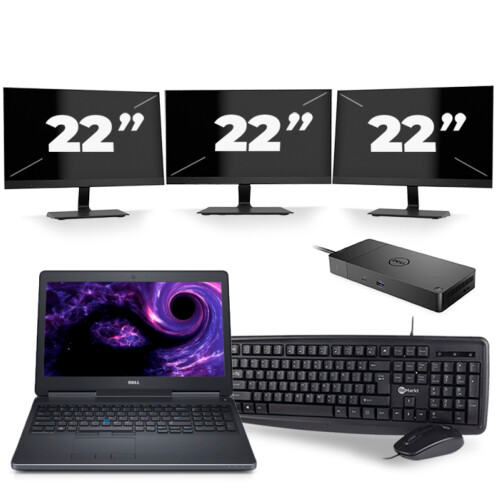Dell Precision 7510 - Intel Core i5-6e Generatie - 15 inch - 8GB RAM - 256GB SSD - Windows 11 + 3x 22 inch Monitor Tweedehands